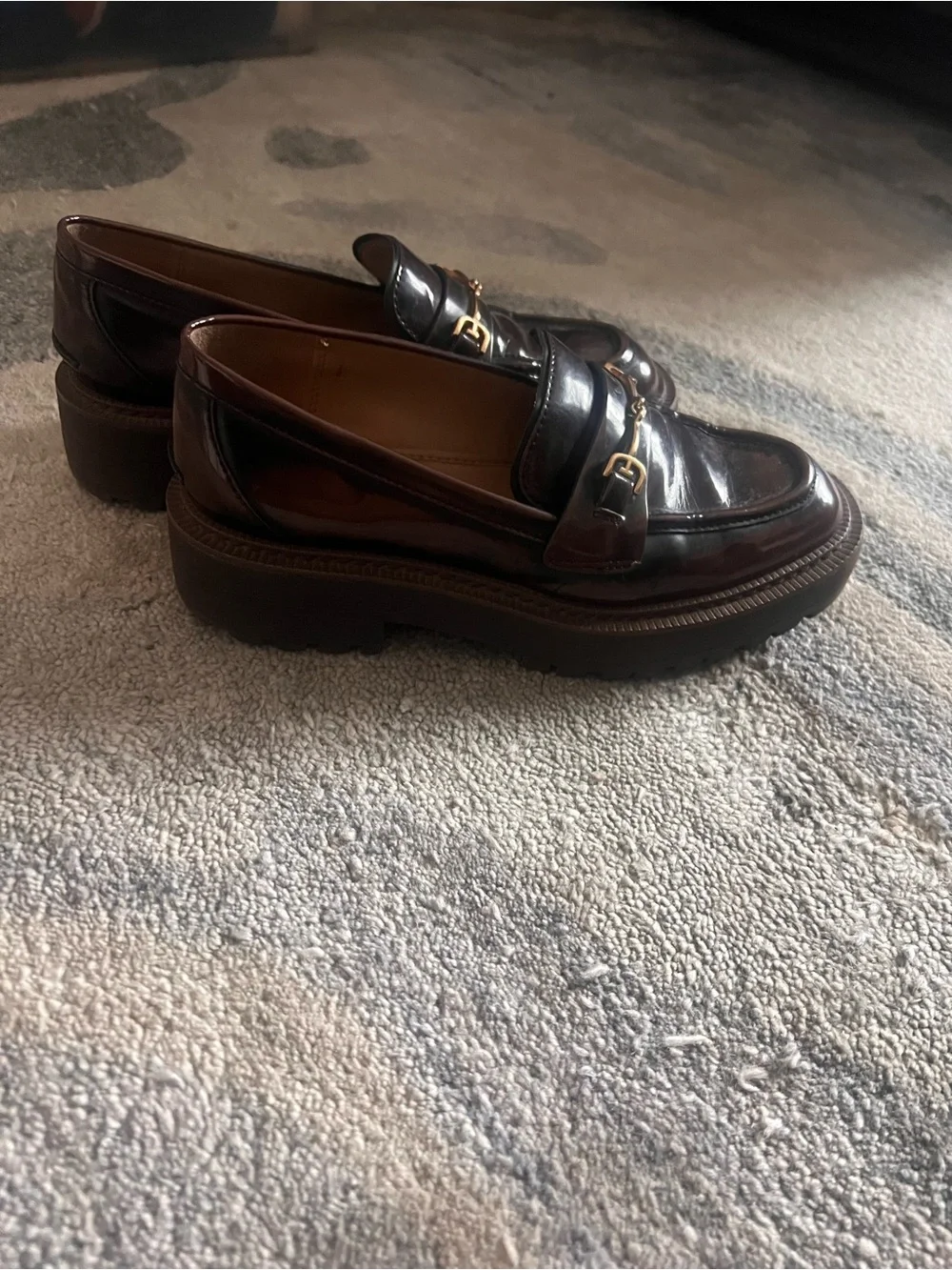 Sam Edelman Men's Brown Glossy Leather Lug-Sole Penny Loafers